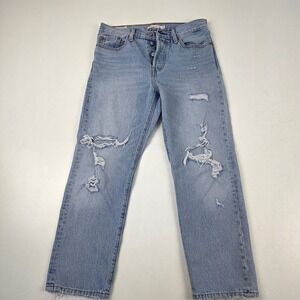 Levi's Wedgie Straight Jeans Light Wash Distressed Button Fly Women's Size 28